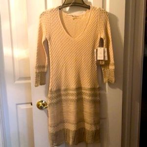 Beige Light knit dress with gold detail